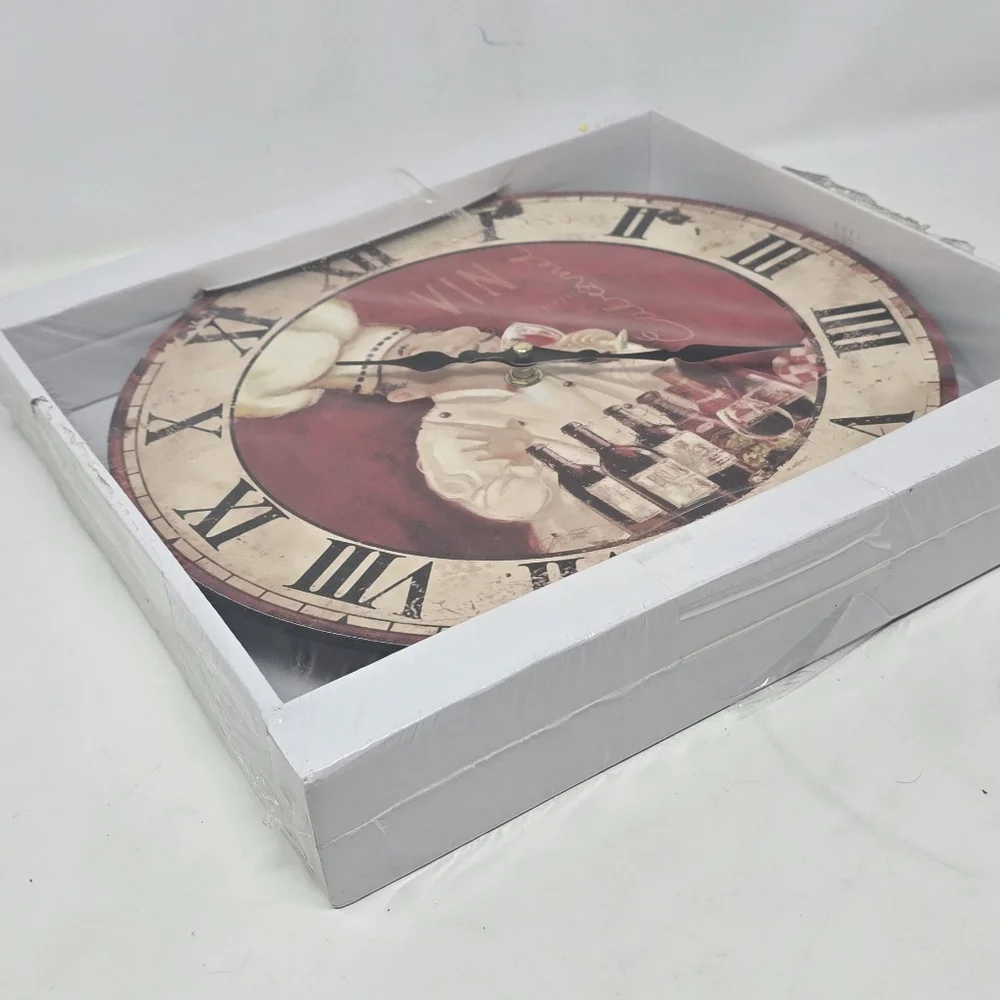 Kitchen wall clock round‎ chef drinkin wine roman numbers wall decor man cave
